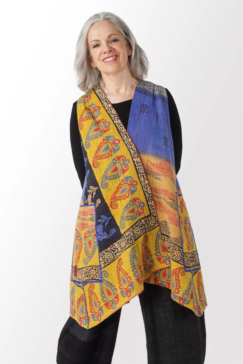 Mieko Mintz-  Vintage Cotton Kantha Back Pleated Vest