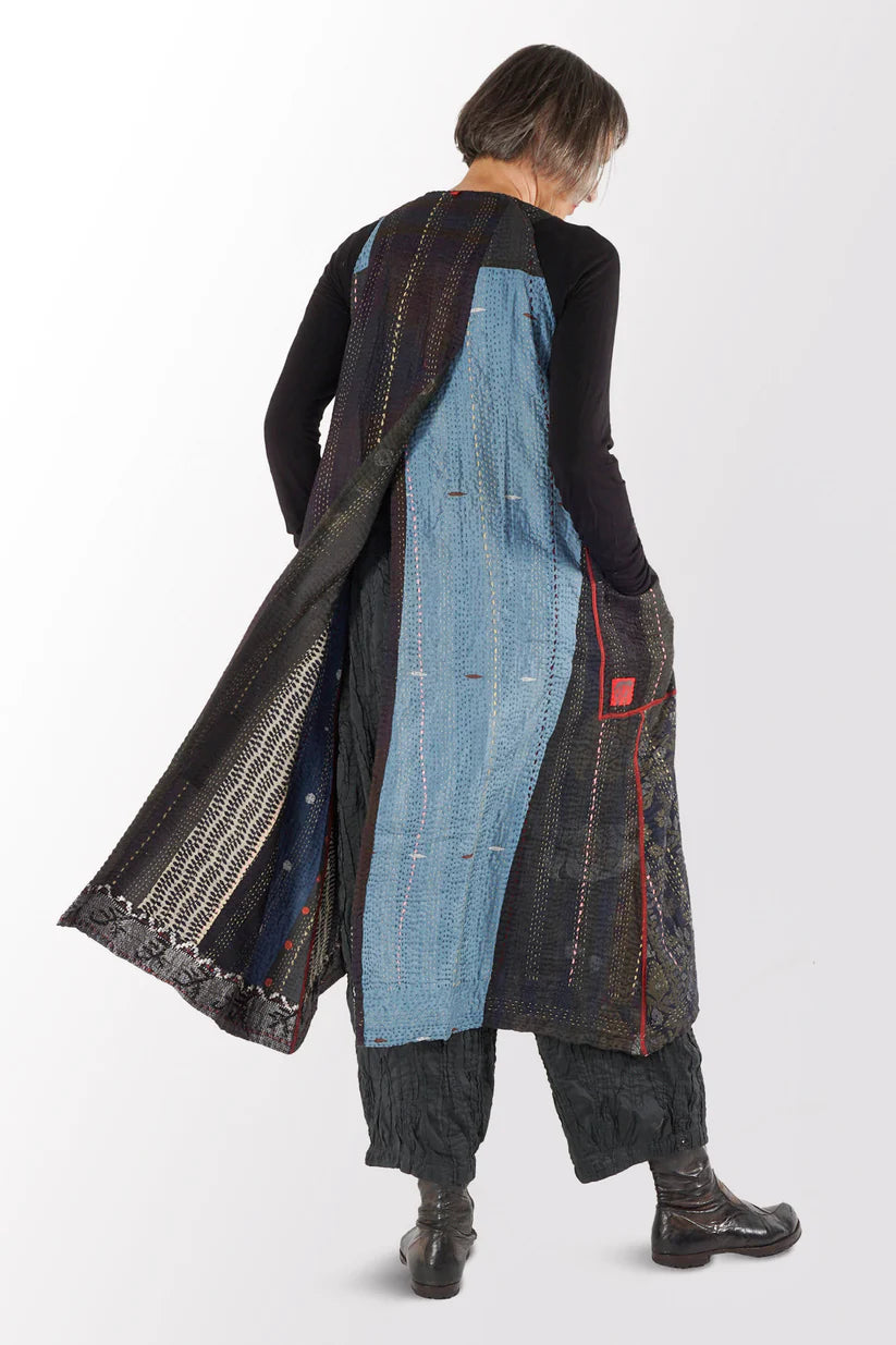 Mieko Mintz- STRIPE RALLIS KANTHA BACK PLEATED VEST MAXI