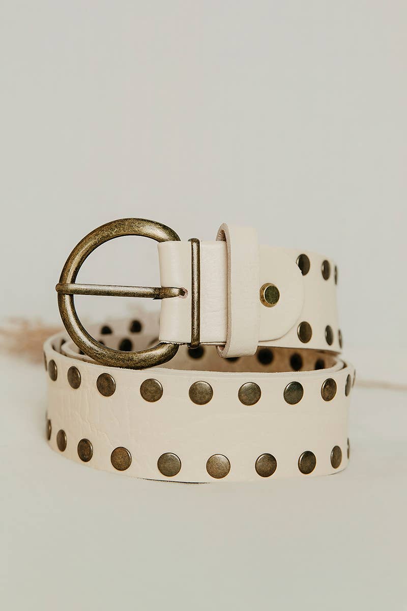 Lula Natura - White Leather Belt Cirius Studs w Wide Coins