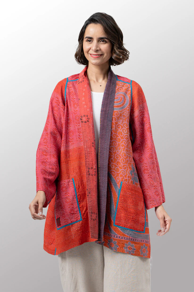 Mieko Mintz- Vintage Cotton Kantha A-Line jacket