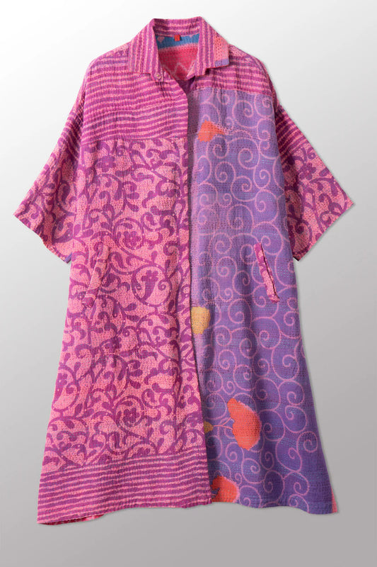 Mieko Mintz- VINTAGE COTTON KANTHA 3/4 SLV. SHIRT DRESS