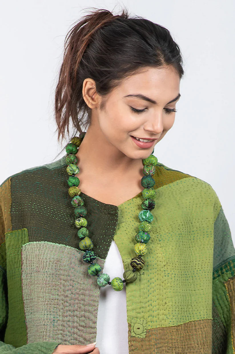 Mieko Mintz- VINTAGE SILK KANTHA SMALL NUTS MEDIUM NECKLACE