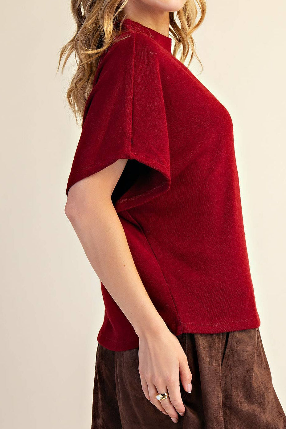 Glam - Mock Neck Pullover Knit Top/ Burgundy