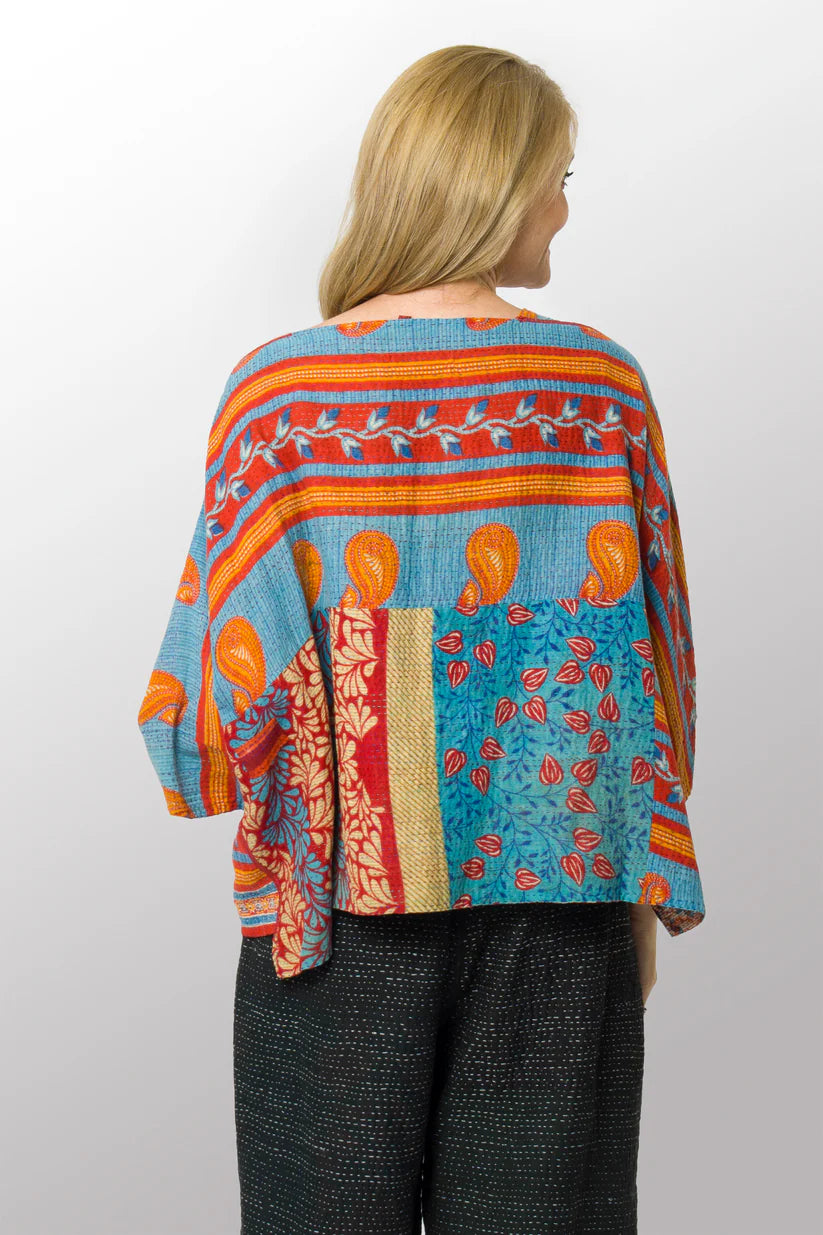 Mieko Mintz- Vintage Cotton Kantha 3/4 SLV. Crop Top Mio