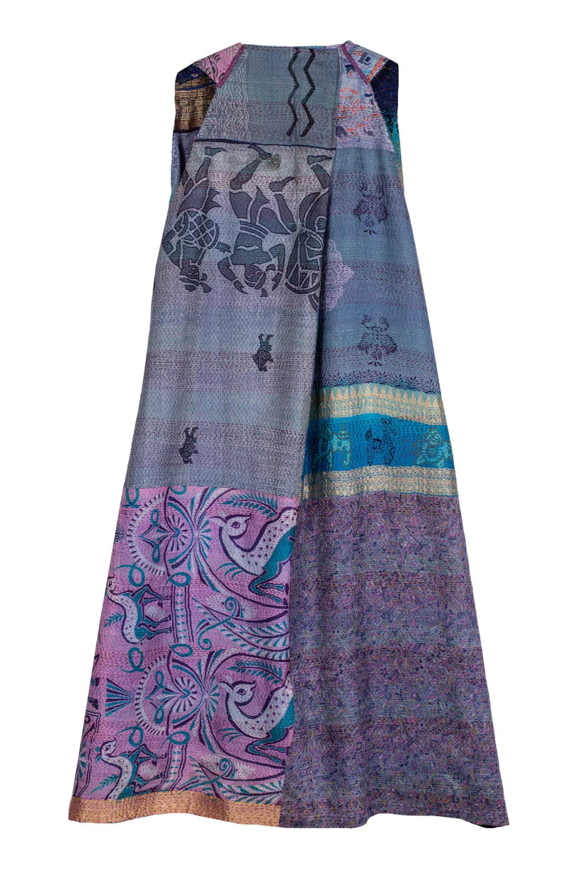 Mieko Mintz- VINTAGE SILK KANTHA BACK PLEATED VEST MAXI
