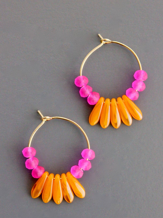 David Aubrey Jewelry -Pink and orange glass hoop earrings