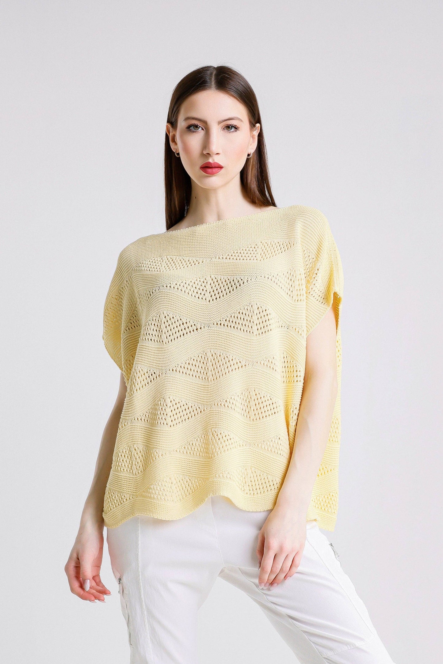 TINA Stephens- Patsy SS Wave Knit Sweater /Daffodil