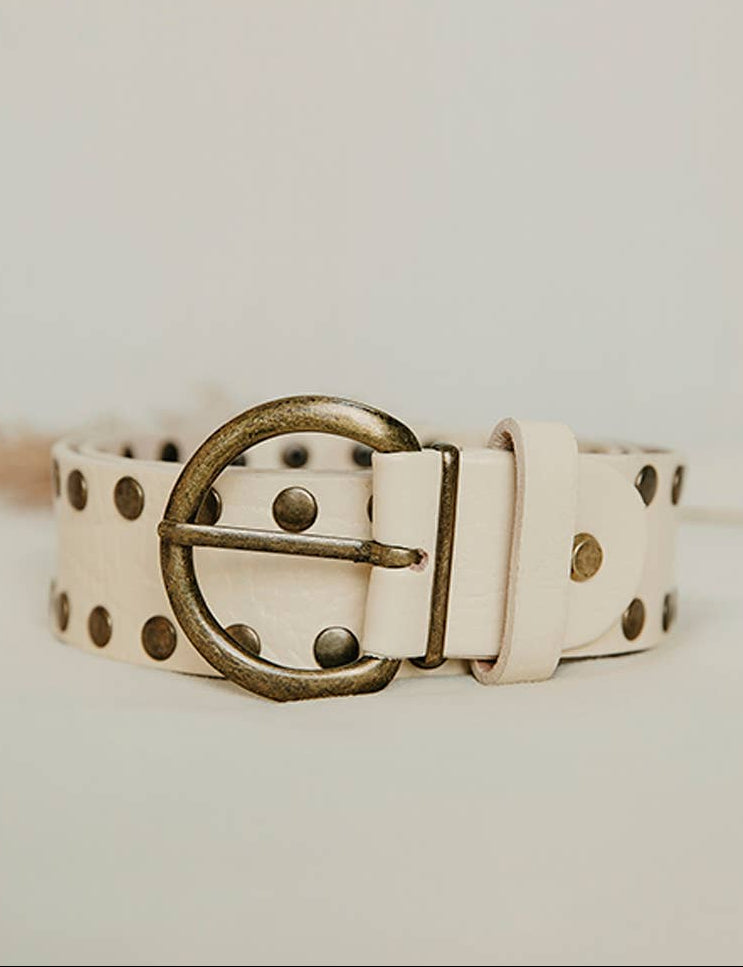 Lula Natura - White Leather Belt Cirius Studs w Wide Coins