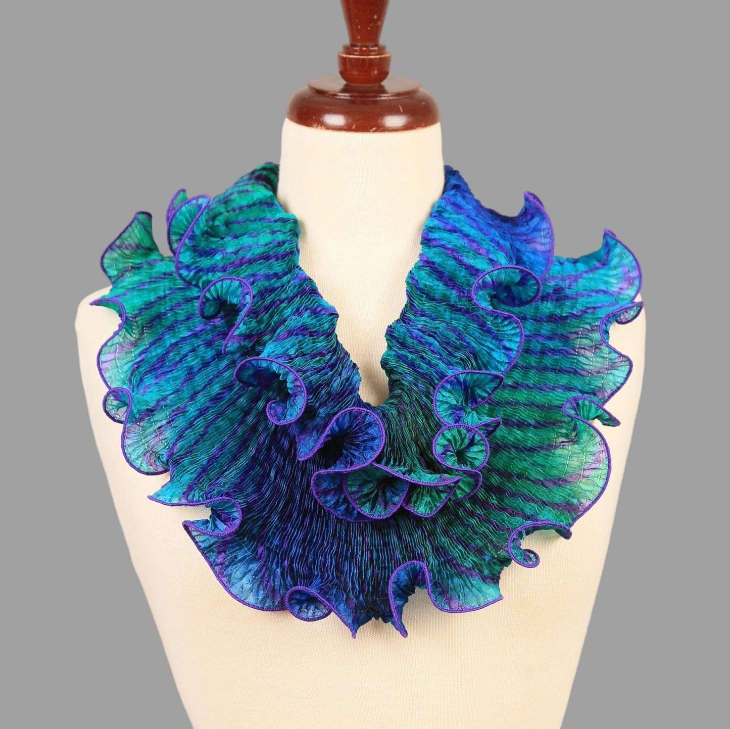 Cathayana - Hand-Dyed & Pleated Silk Infinity Scarf | Purple & Blue