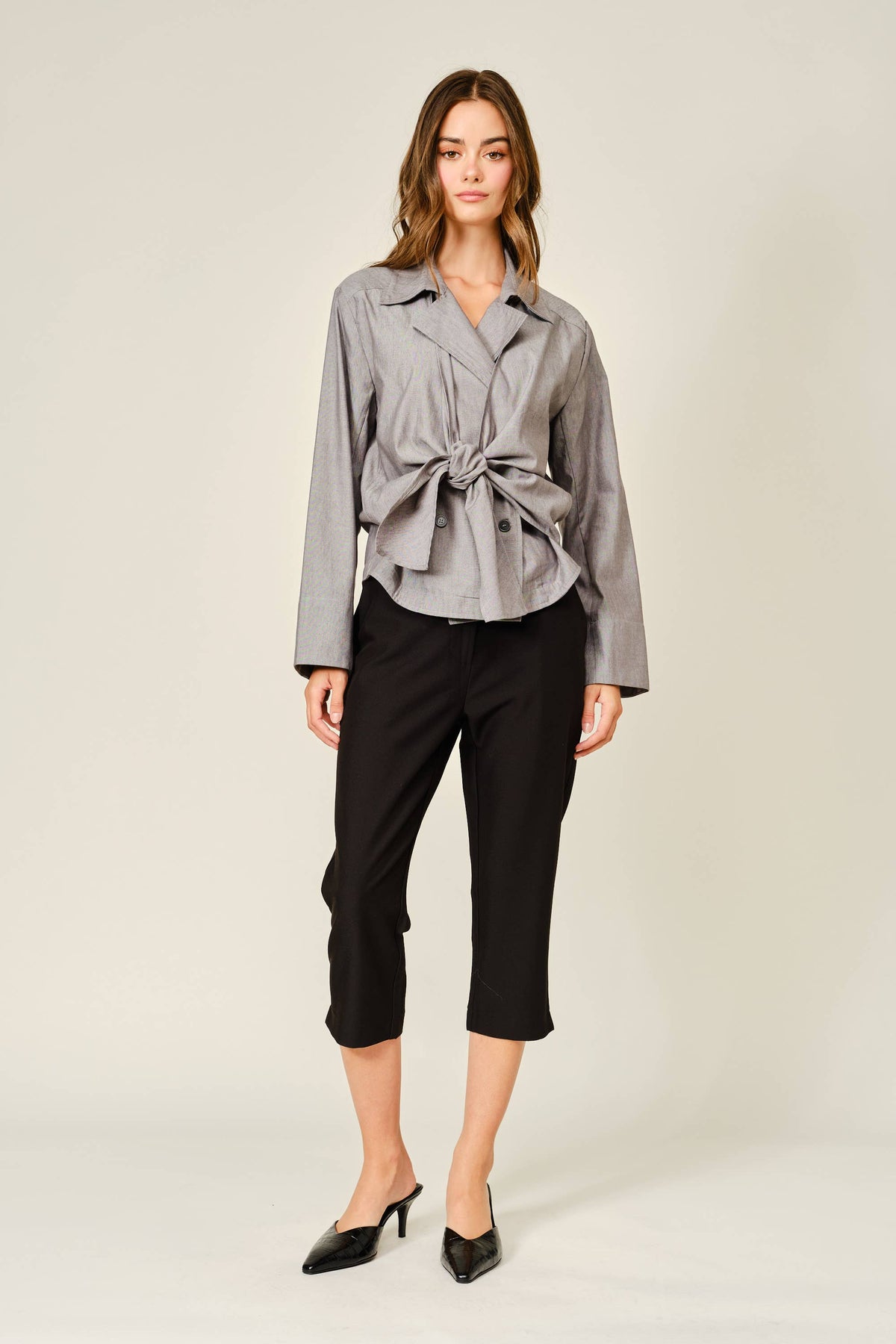 Aaron & Amber -Tied Front/ Button Down Shirt/Jacket