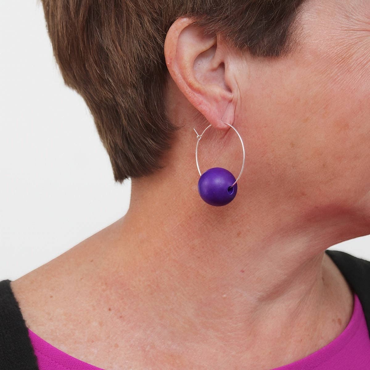 Sylca Designs - Bright Purple Ball Hoop Dangle Earring