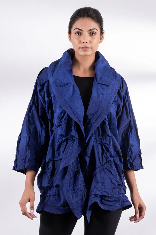 Mieko Mintz-DYED COTTON SILK HEAVY VOILE WAVY TUCK COCOON JACKET