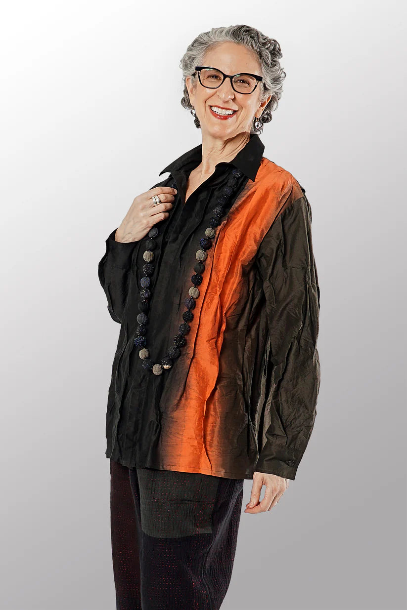 Mieko Mintz- DYED COTTON SILK HEAVY VOILE WAVY TUCKED MEN'S SHIRT