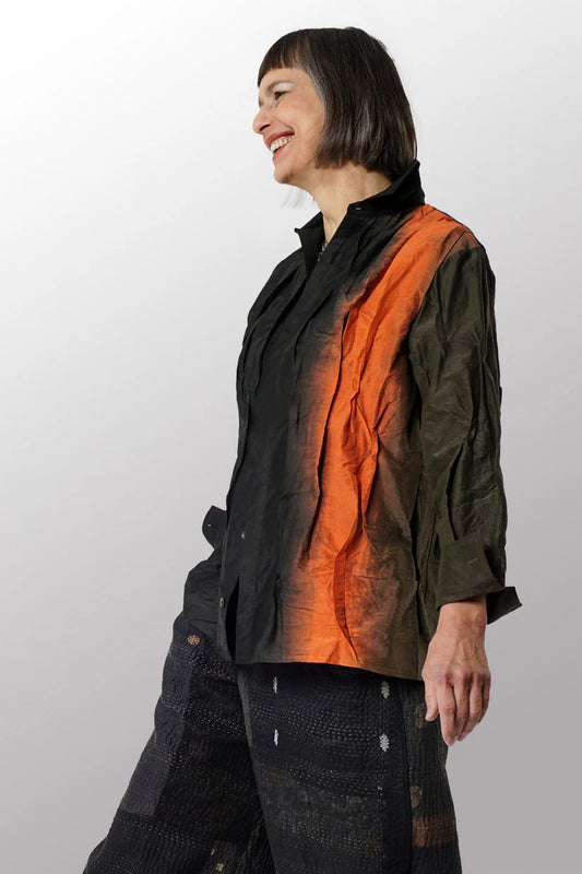 Mieko Mintz- DYED COTTON SILK HEAVY VOILE WAVY TUCKED MEN'S SHIRT