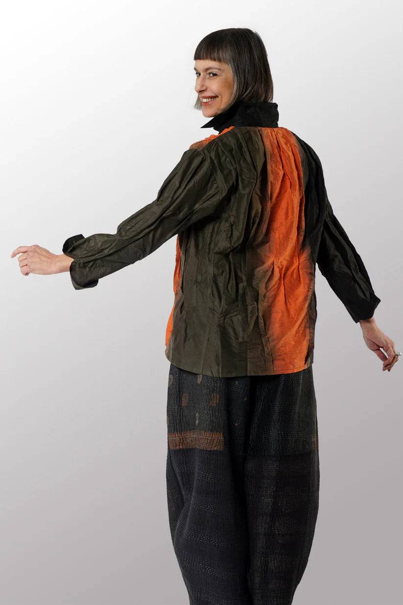 Mieko Mintz- DYED COTTON SILK HEAVY VOILE WAVY TUCKED MEN'S SHIRT