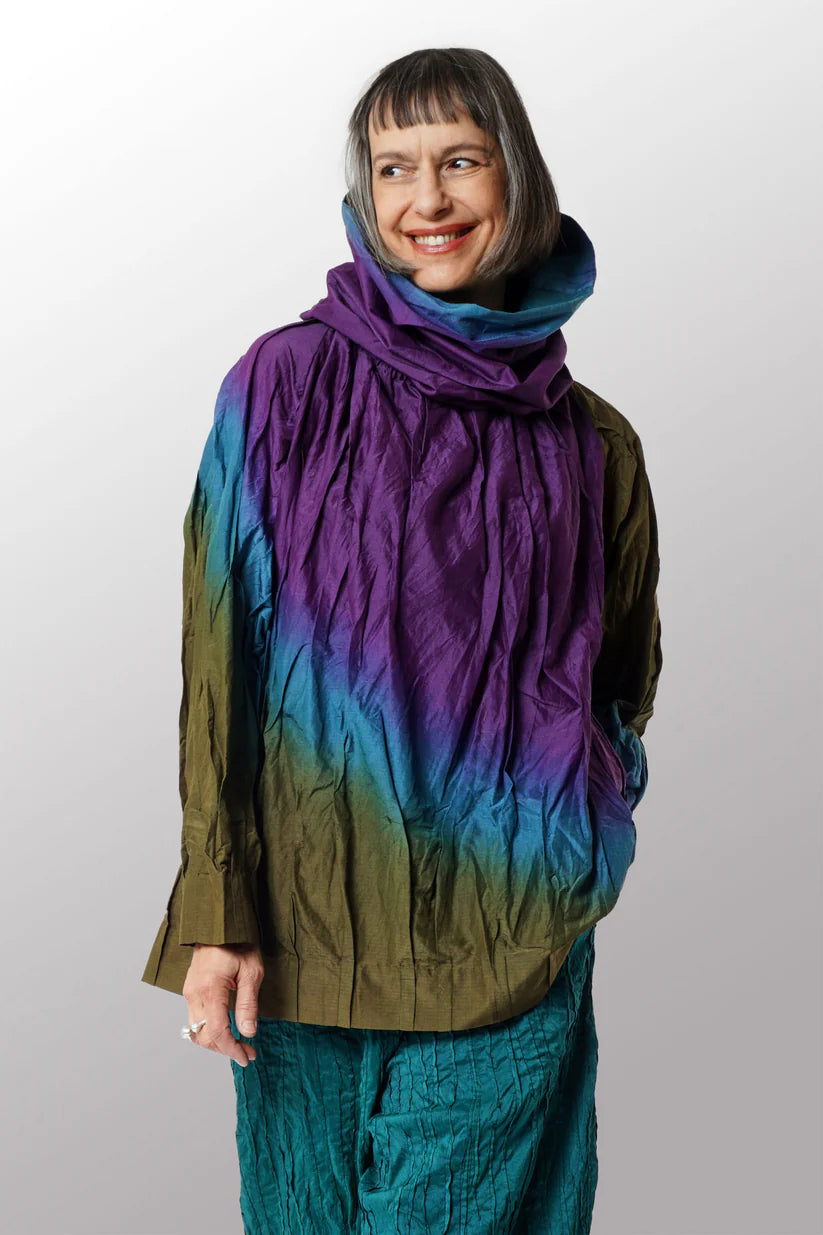 Mieko Mintz- Dyed Cotton Silk Heavy Volie Wavy Tucked High Neck Raglan