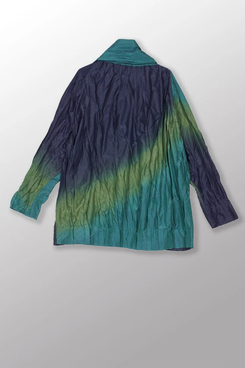 Mieko Mintz- Dyed Cotton Silk Heavy Volie Wavy Tucked High Neck Raglan