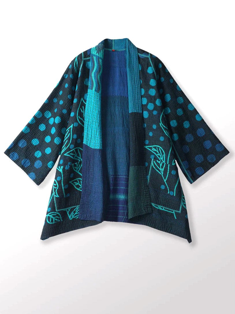 Mieko Mintz- Polka Dots & Leaves Kantha A-Line Jacket