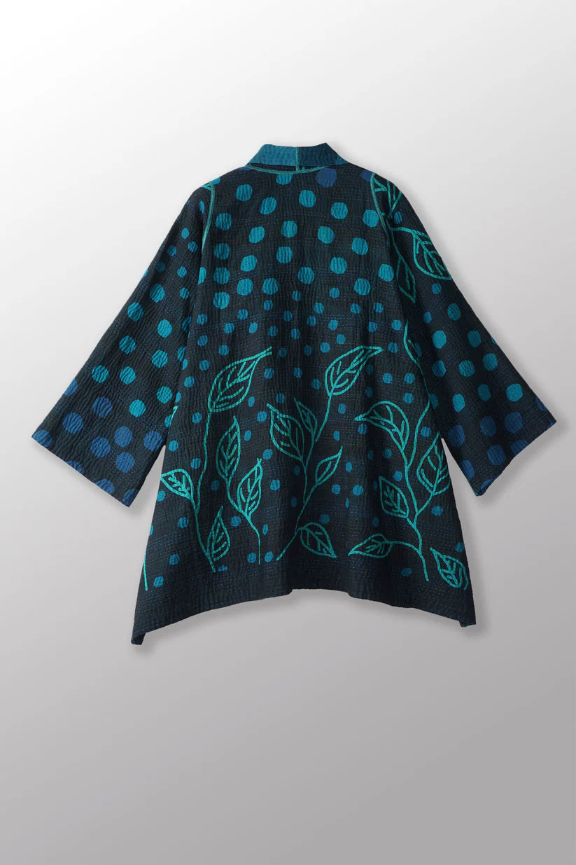 Mieko Mintz- Polka Dots & Leaves Kantha A-Line Jacket