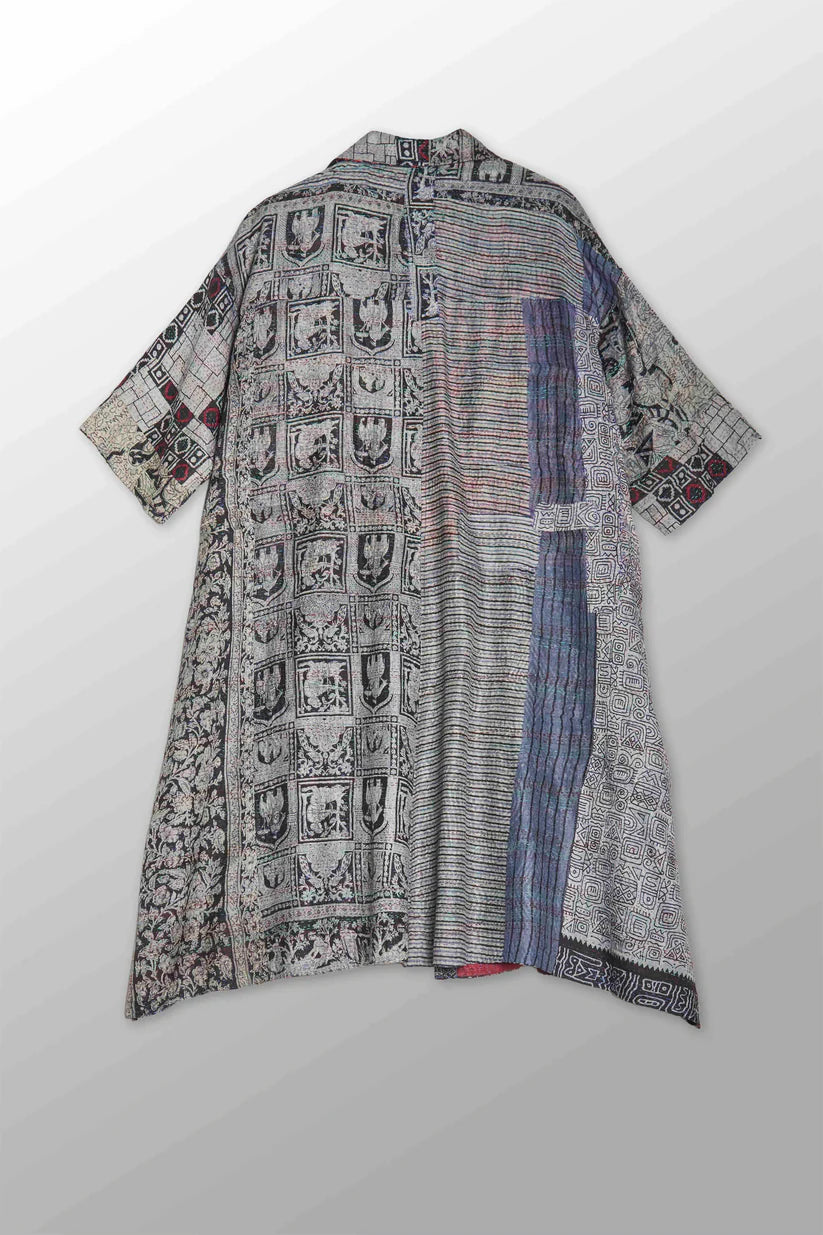 Mieko Mintz- VINTAGE SILK KANTHA 3/4 SLV. SHIRT DRESS