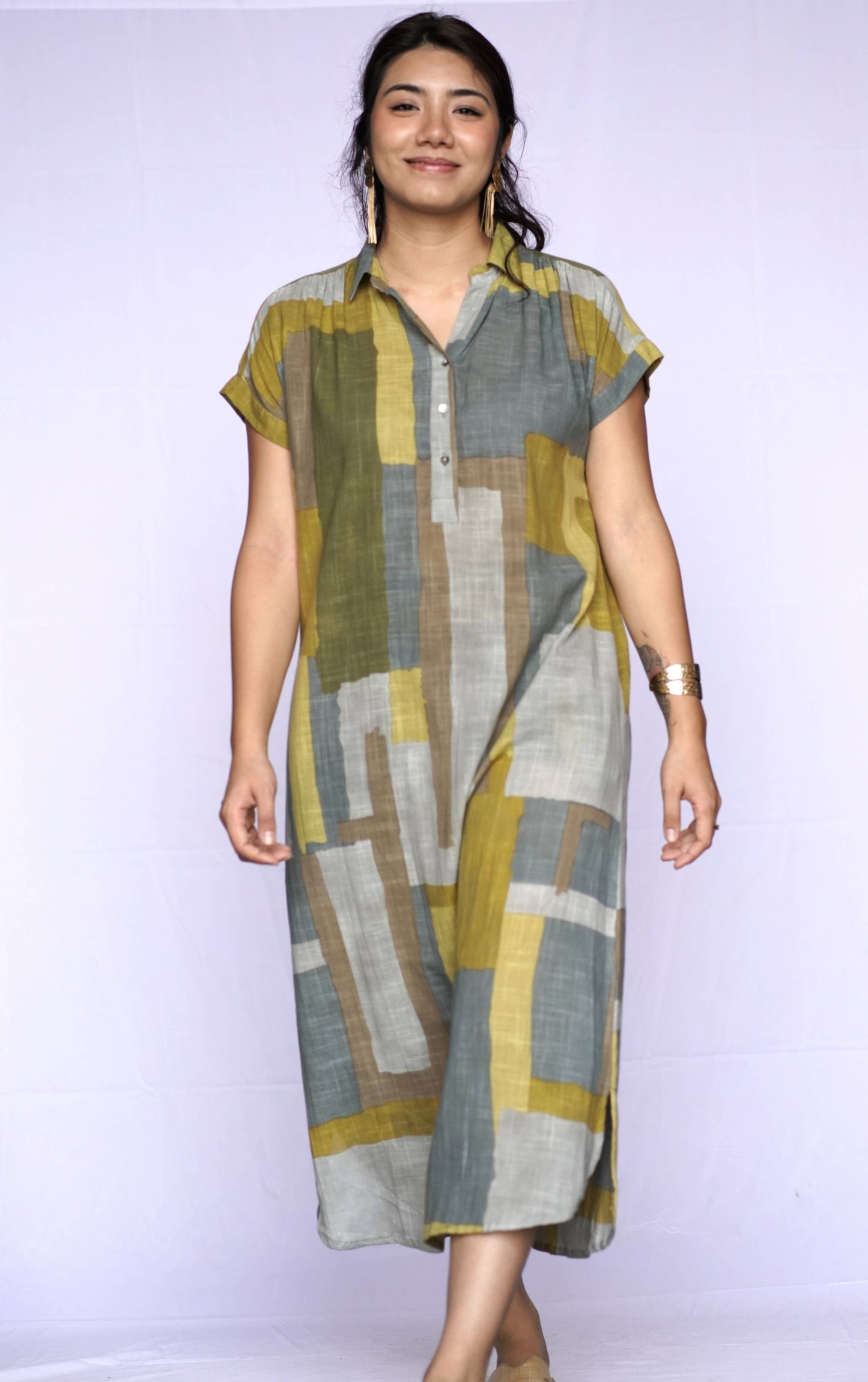 Dolma - Aya Geo Dress: Mustard
