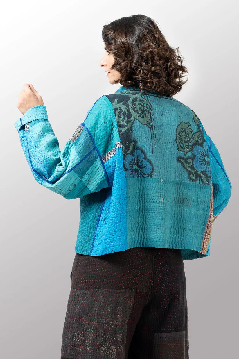 Mieko Mintz- COTTON SILK SW PATCH KANTHA LAPELED SHORT JKT