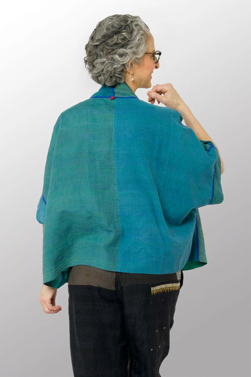 Mieko Mintz- COTTON SILK SW PATCH KANTHA MINI PONCHO