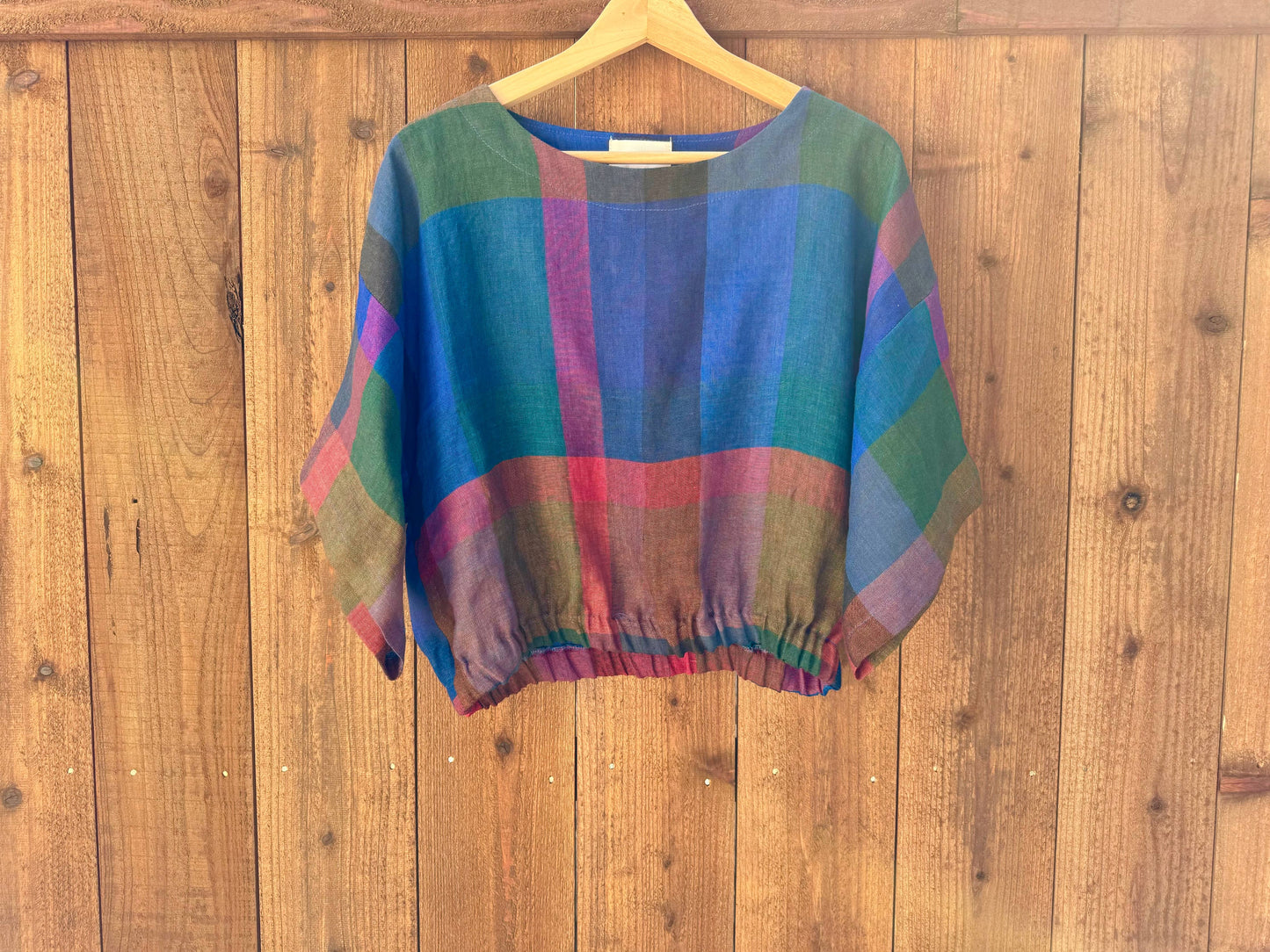 Joolee - Blue Check Linen Top