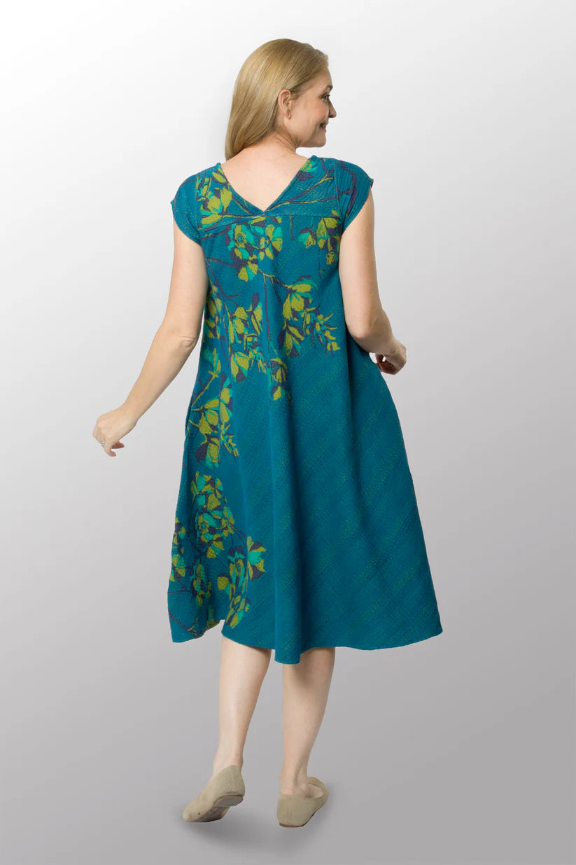 Mieko Mintz- BLOOMING FLOWERS KANTHA CAP SLV. FLARE DRESS