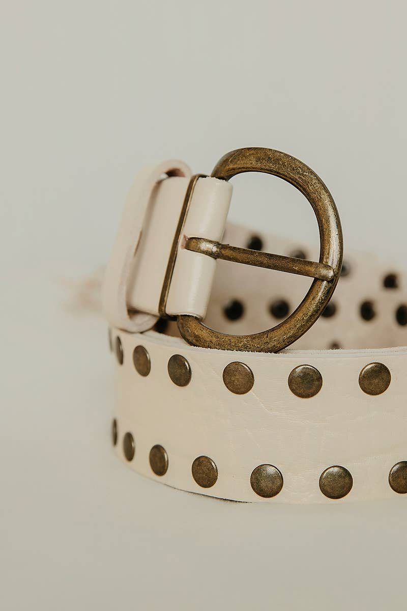 Lula Natura - White Leather Belt Cirius Studs w Wide Coins