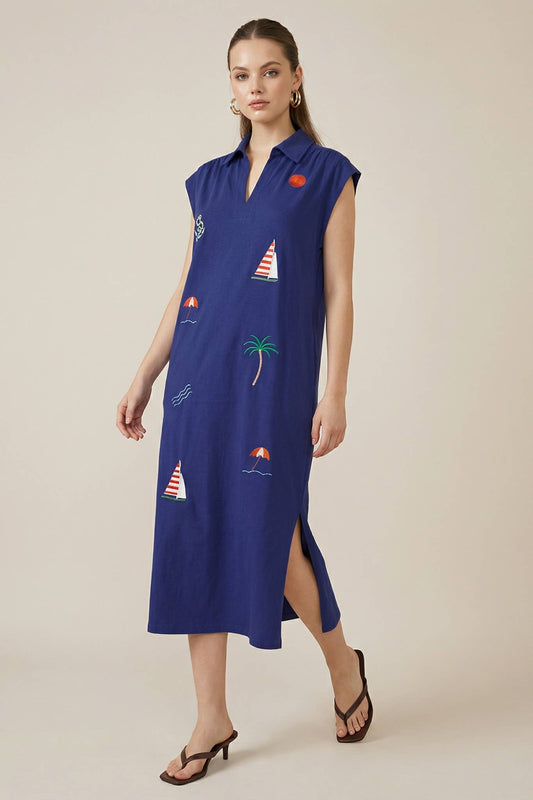Taelynn - Sail Away Embroidered Midi Dress