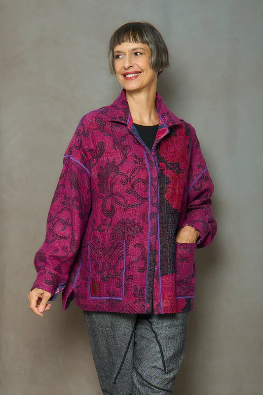 Mieko Mintz- VINTAGE COTTON KANTHA RELAXED SHIRT JACKET