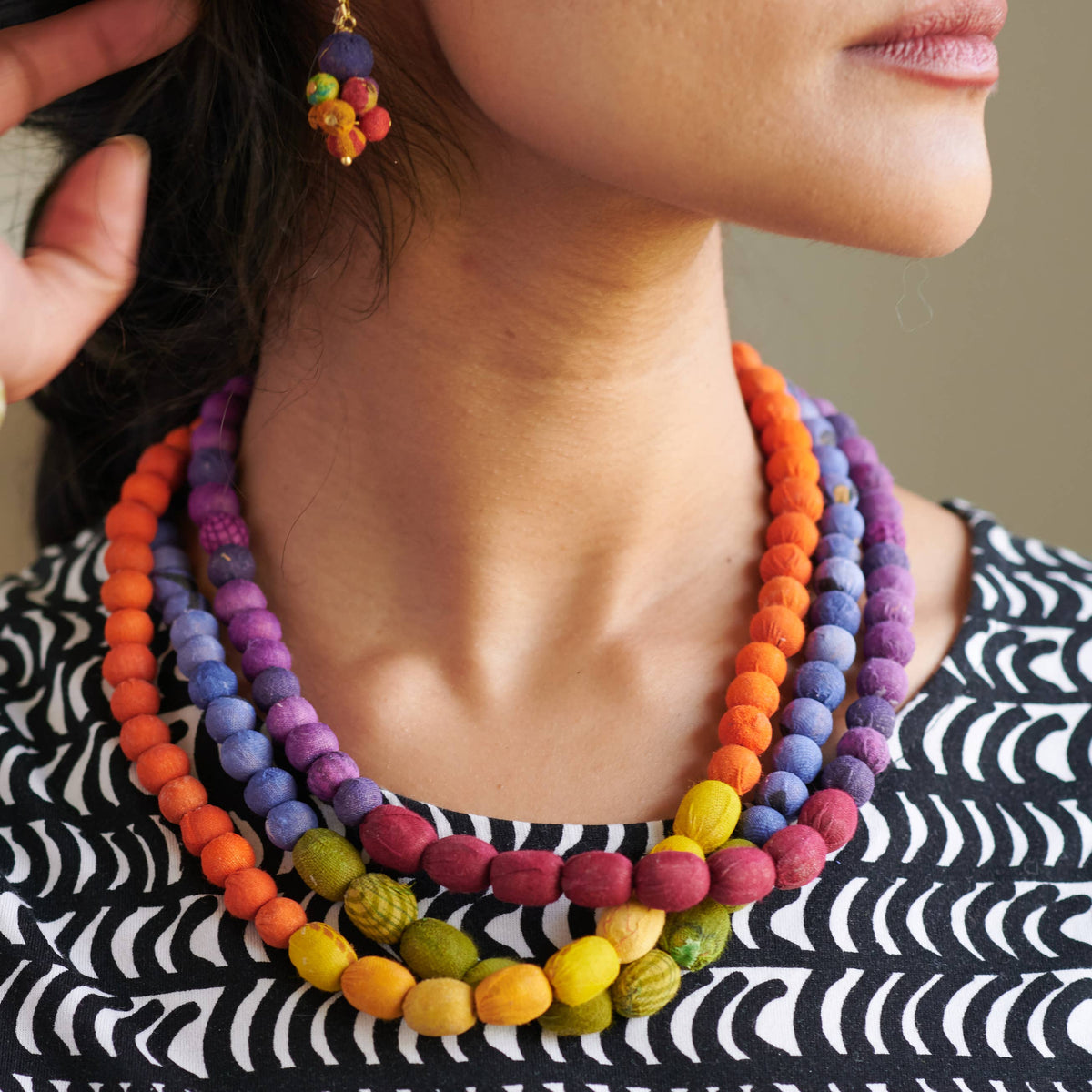 WorldFinds - Kantha Couplet Necklace | Orange/Yellow