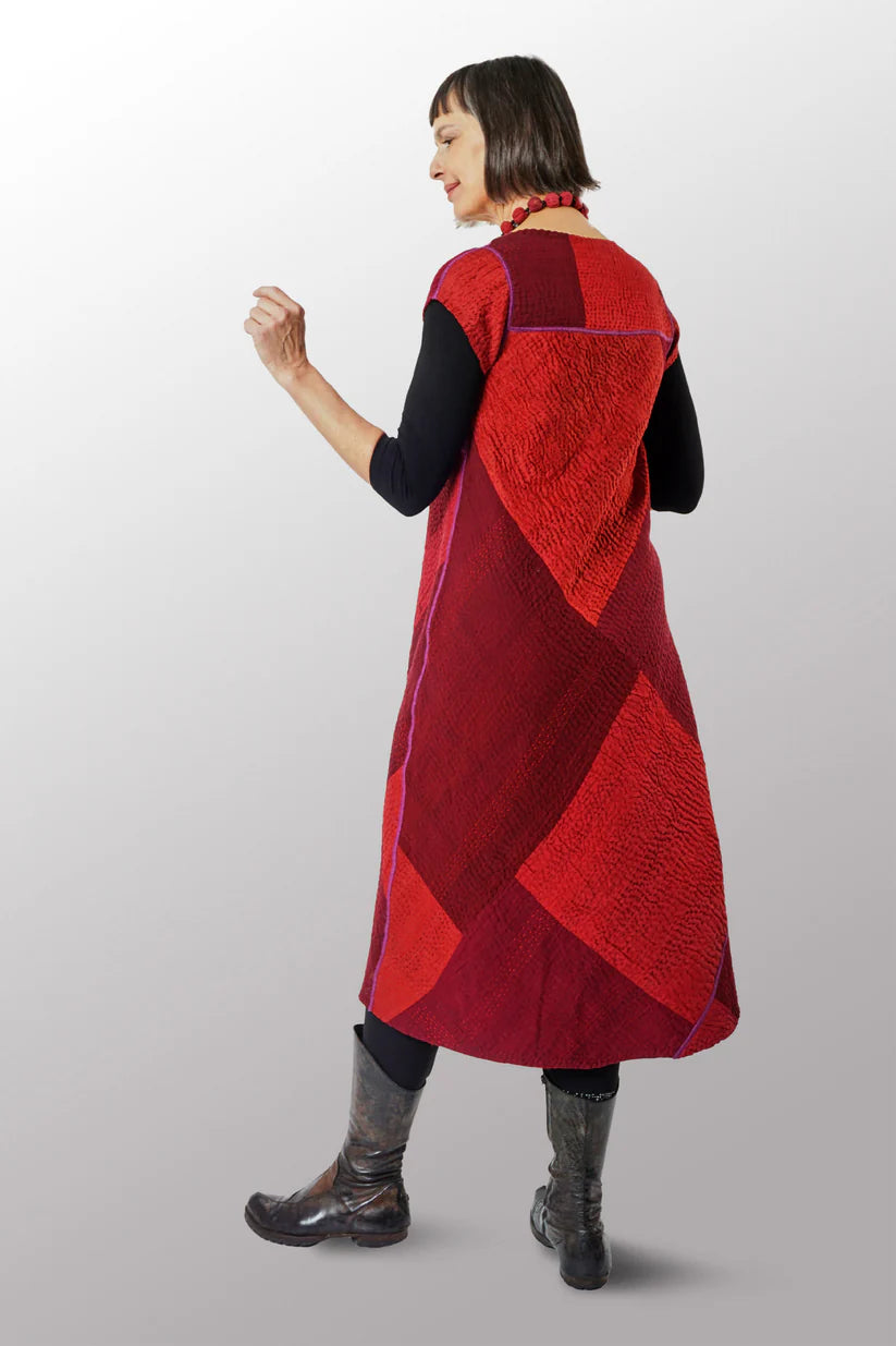 Mieko Mintz- JAIPUR PATCH KANTHA CAP SLV. SEMI FLARE DRESS