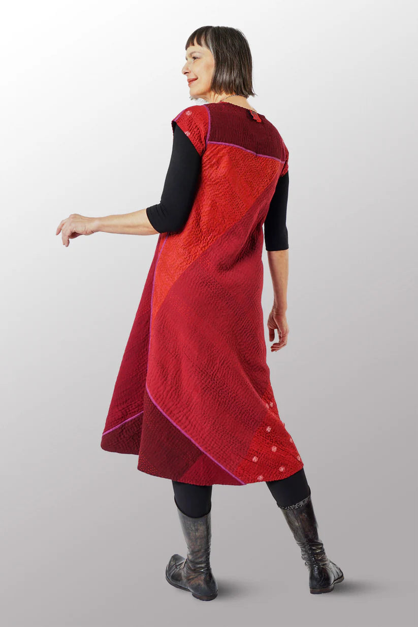 Mieko Mintz- JAIPUR PATCH KANTHA CAP SLV. SEMI FLARE DRESS