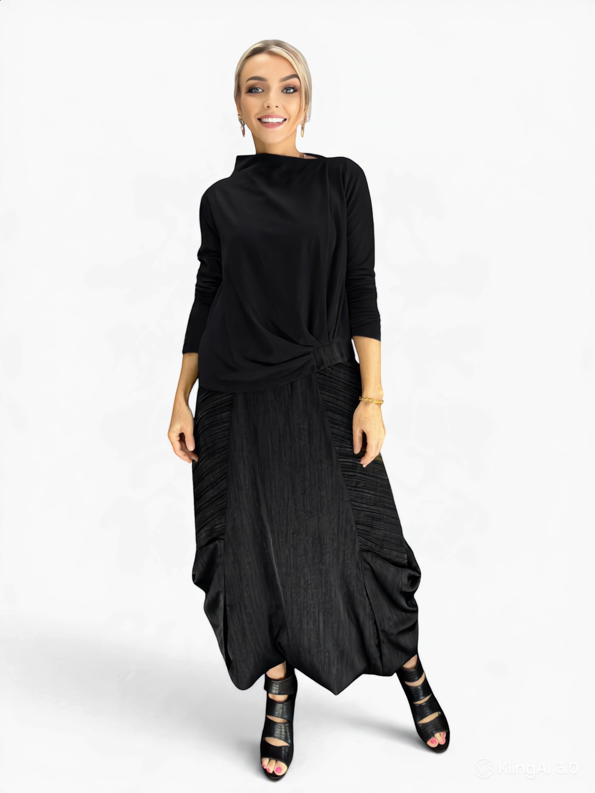 Ozai N Ku- Crinkle Texture Skirt/Black