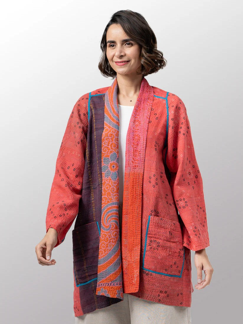 Mieko Mintz- Vintage Cotton Kantha A-Line jacket