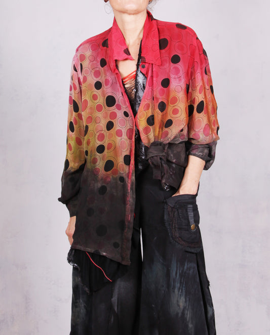 Tatiana Palnitska - Tru2/ Sheer Painted Silk Top W/Circles