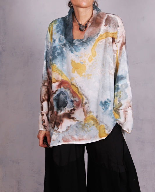 Tatiana Palnitska - Tru5/ Silk Blouse Blue/Yellow