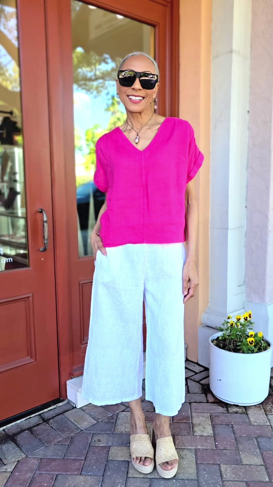 BlueBerry- Linen V-Neck Top