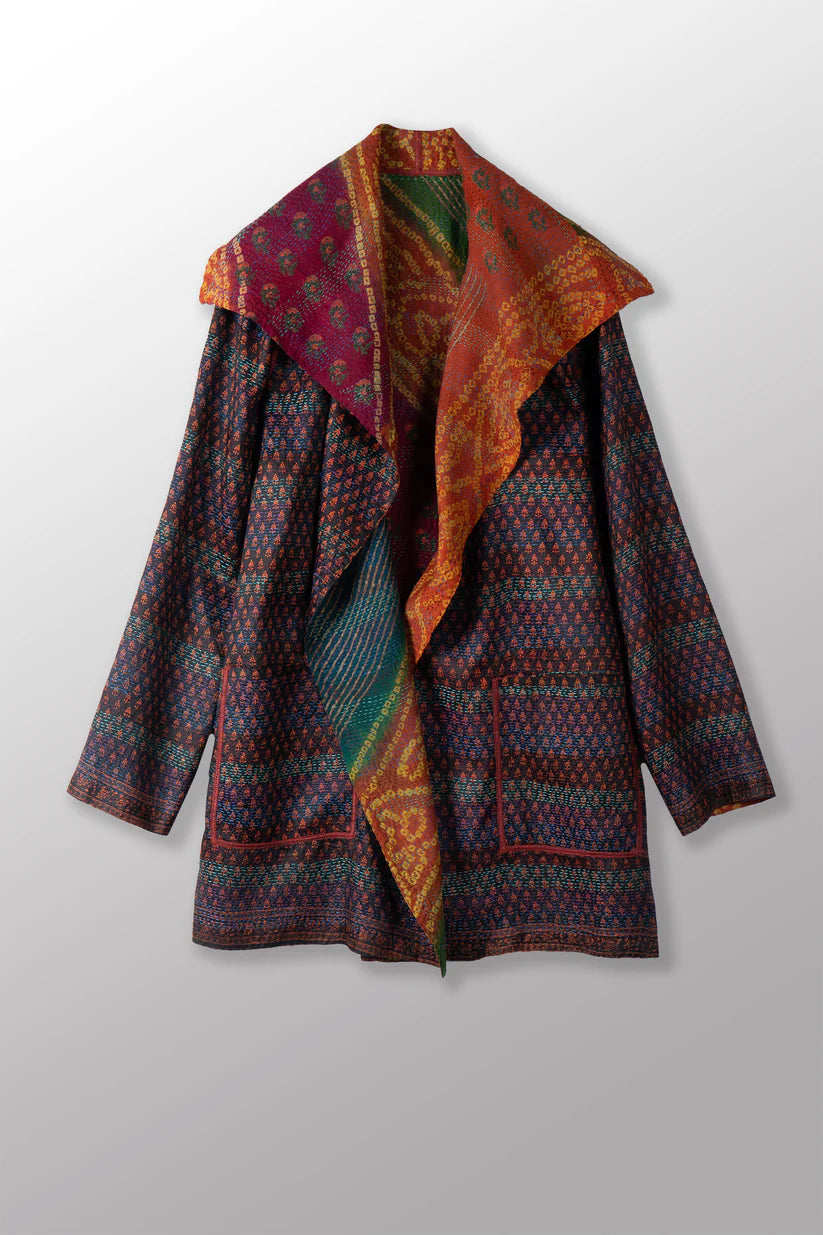 Mieko Mintz-VINTAGE SILK GEORGETTE KANTHA POCKET JACKET