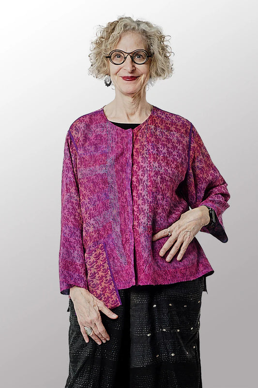 Mieko Mintz- VINTAGE SILK GEORGETTE KANTHA A-LINE SHORT JKT