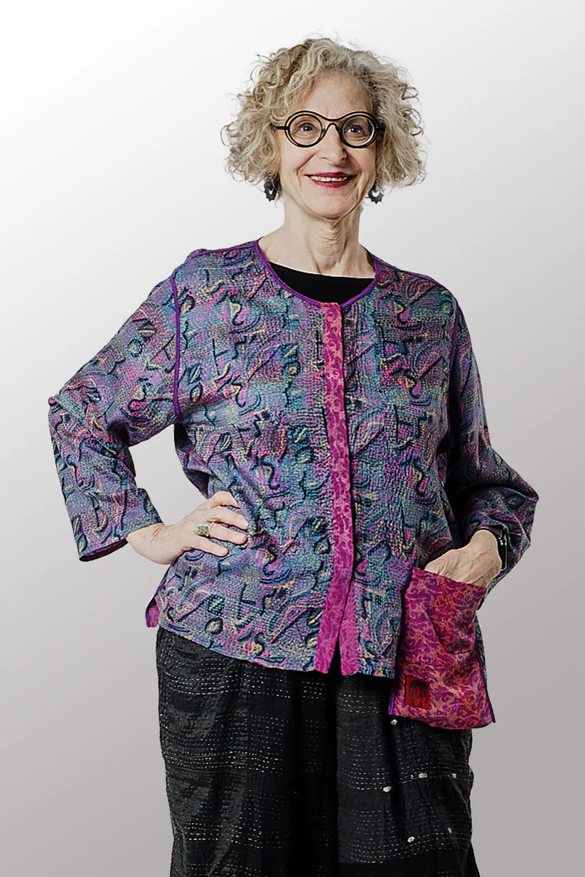 Mieko Mintz- VINTAGE SILK GEORGETTE KANTHA A-LINE SHORT JKT