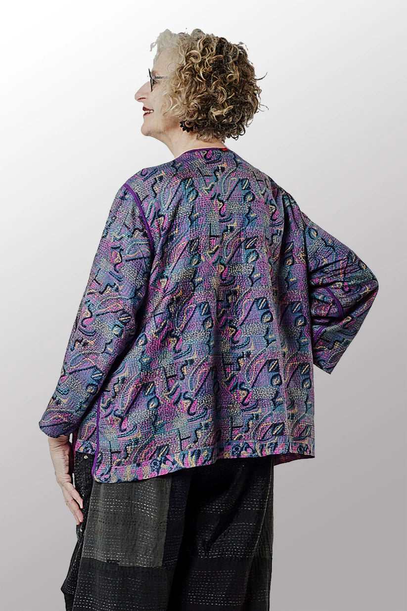 Mieko Mintz- VINTAGE SILK GEORGETTE KANTHA A-LINE SHORT JKT