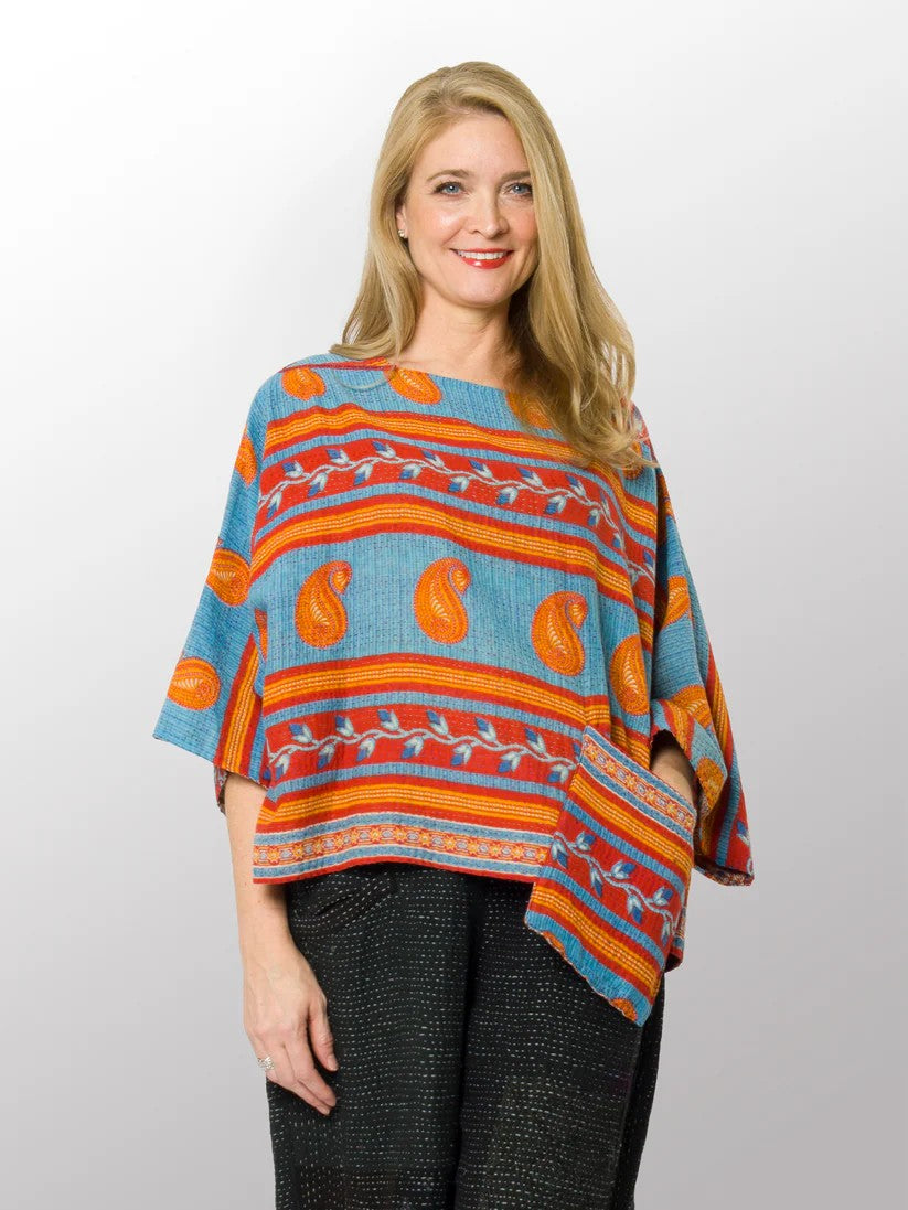 Mieko Mintz- Vintage Cotton Kantha 3/4 SLV. Crop Top Mio