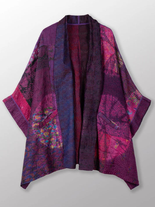 Mieko Mintz-  Tie Dye Circle Shibori Kantha Double Collar Poncho