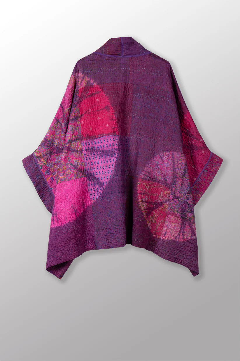 Mieko Mintz-  Tie Dye Circle Shibori Kantha Double Collar Poncho