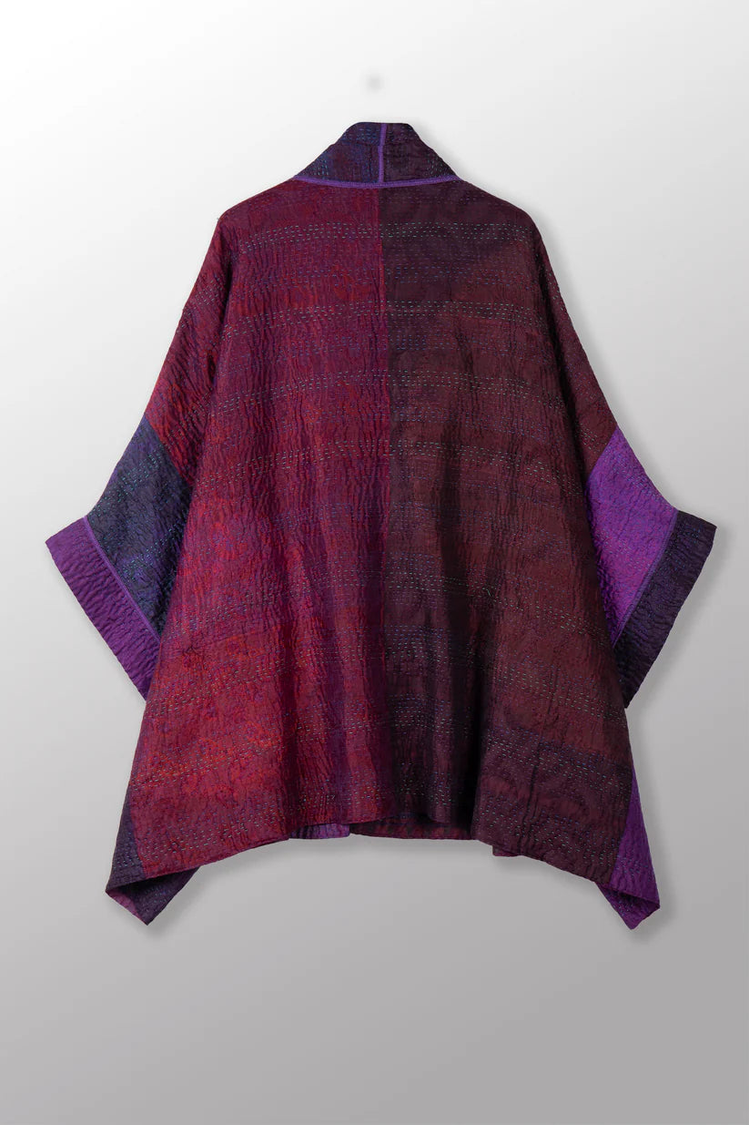 Mieko Mintz-  Tie Dye Circle Shibori Kantha Double Collar Poncho