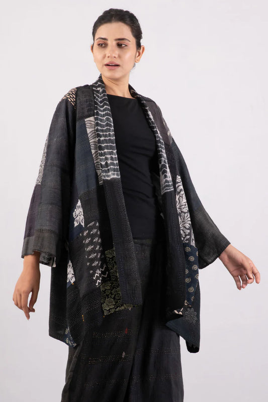 Mieko Mintz-VINTAGE BOTTOM PRINT KANTHA A-LINE JKT