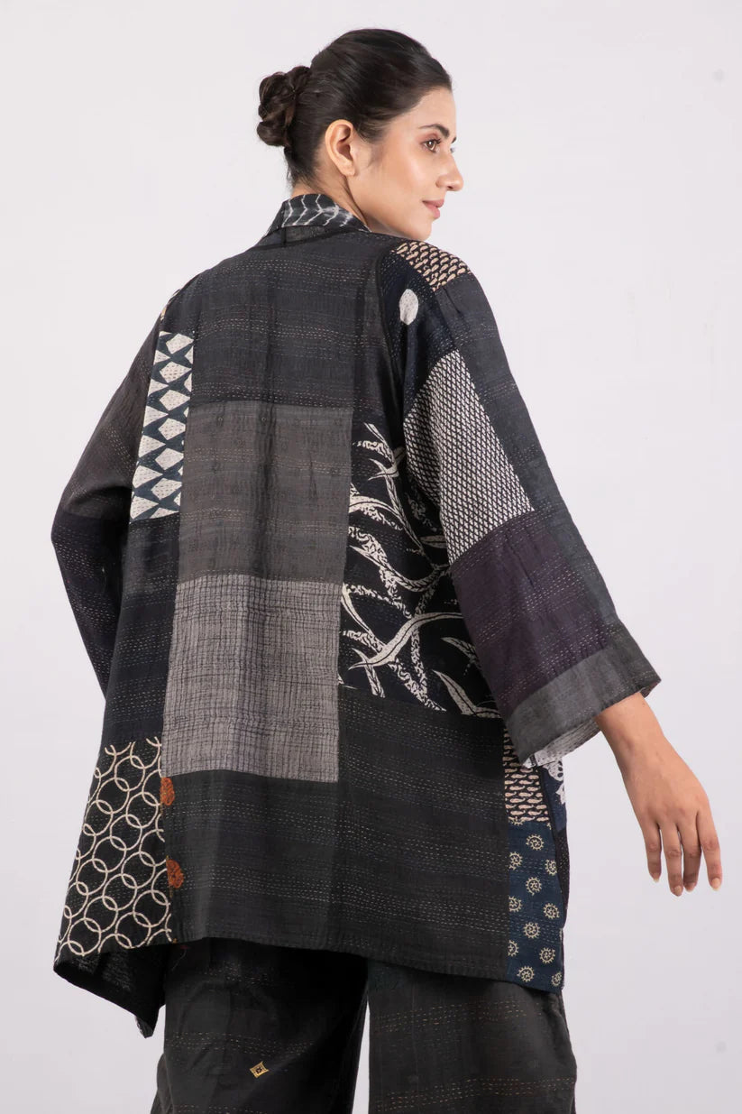 Mieko Mintz-VINTAGE BOTTOM PRINT KANTHA A-LINE JKT